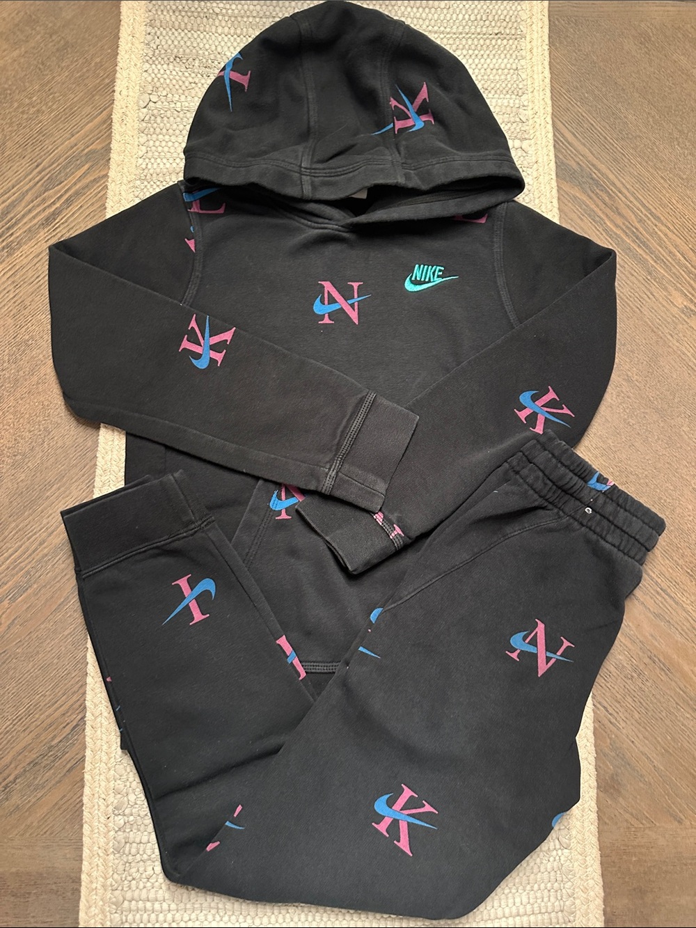Nike Black Hoodie & Joggers with Purple and Blue Logo Accents